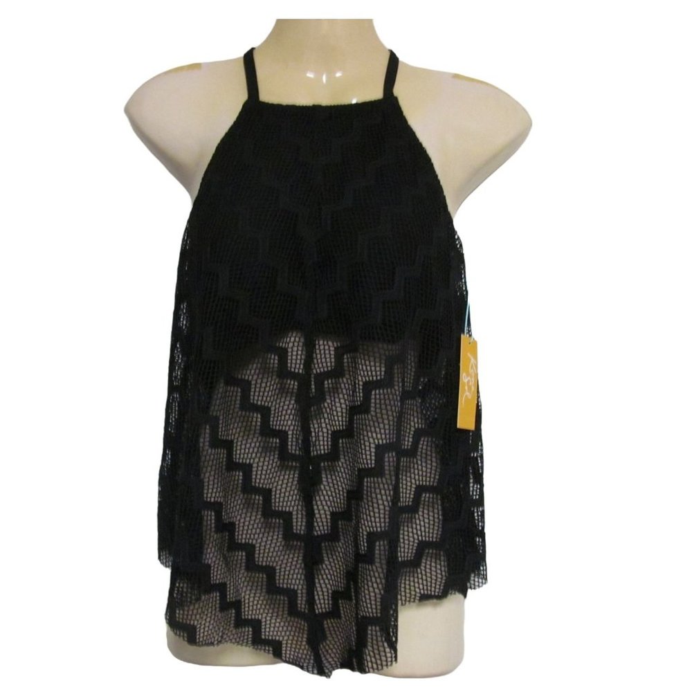 Black Fishnet Crochet Tankini Top Kona Sol New